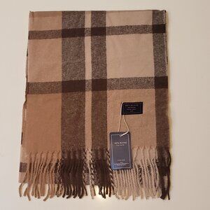 Wool Blend  Tan, Brown, Cream Plaid Winter Scarf - New with Tag